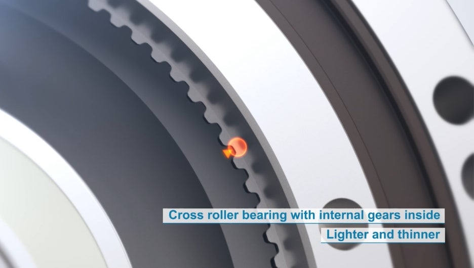 Thinner and lighter due to tooth cutting on the inner ring of the Cross Roller Bearing